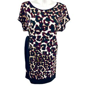 NWT CALVIN KLEIN PURPLE, BLACK, WHITE & METALLIC GOLD ANIMAL PRINT DRESS - XL